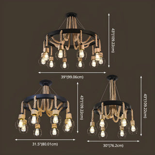 ZOWALA - Circle Rope Metal Beige Cage Edison Bulb Chandelier #size