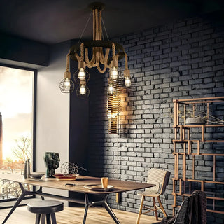 ZOWALA - Circle Rope Metal Beige Cage Edison Bulb Chandelier Image - 4