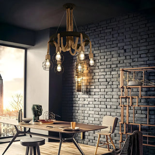 ZOWALA - Circle Rope Metal Beige Cage Edison Bulb Chandelier Image - 5