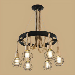 ZOWALA - Circle Rope Metal Beige Cage Edison Bulb Chandelier Image - 6