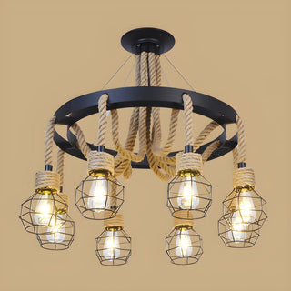 ZOWALA - Circle Rope Metal Beige Cage Edison Bulb Chandelier Image - 7
