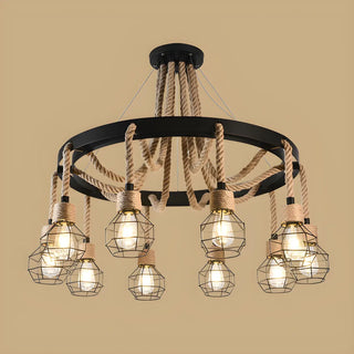 ZOWALA - Circle Rope Metal Beige Cage Edison Bulb Chandelier Image - 8