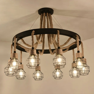 ZOWALA - Circle Rope Metal Beige Cage Edison Bulb Chandelier Image - 9