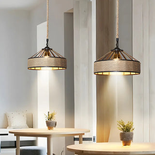 Modern Rustic Cylinder Brown Restaurant Pendant Light Zawala Image - 1