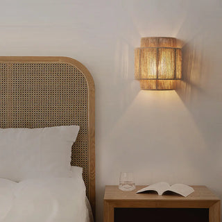 Handwoven Rustic Rope Beige Bedside Wall Sconce Zawala Image - 1
