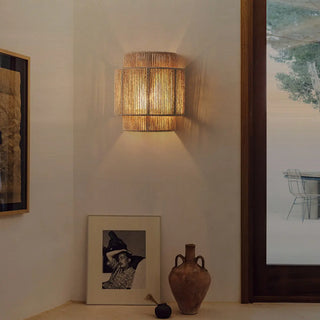 Handwoven Rustic Rope Beige Bedside Wall Sconce Zawala Image - 2