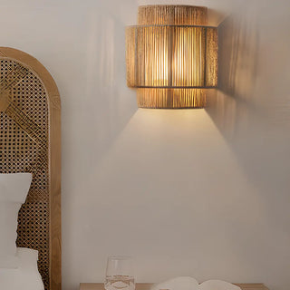 Handwoven Rustic Rope Beige Bedside Wall Sconce Zawala Image - 3