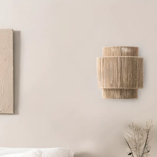 Handwoven Rustic Rope Beige Bedside Wall Sconce Zawala Image - 4