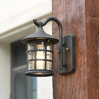 ZOWALA - Rustic Black Glass Lantern Outdoor Wall Light Image - 2