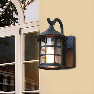 ZOWALA - Rustic Black Glass Lantern Outdoor Wall Light Image - 3