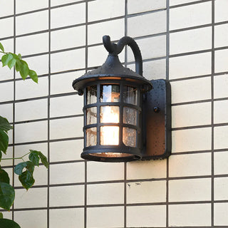 ZOWALA - Rustic Black Glass Lantern Outdoor Wall Light Image - 4