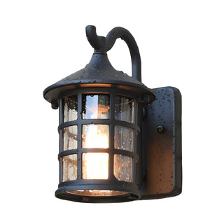 ZOWALA - Rustic Black Glass Lantern Outdoor Wall Light Image - 5