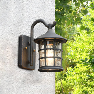 ZOWALA - Rustic Black Glass Lantern Outdoor Wall Light Image - 6