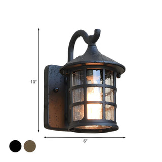 ZOWALA - Rustic Black Glass Lantern Outdoor Wall Light #size