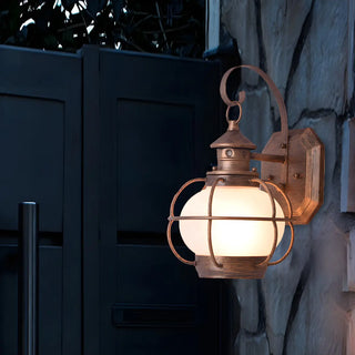 ZOWALA - Rustic Bronze Cage Globe Outdoor Wall Light Image - 1