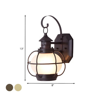 ZOWALA - Rustic Bronze Cage Globe Outdoor Wall Light Image - 7
