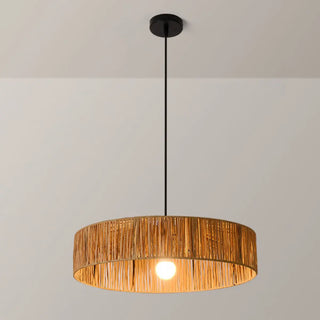 ZOWALA - Rustic Woven Rattan Drum Pendant Light Adjustable Height Image - 11