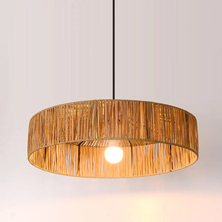 ZOWALA - Rustic Woven Rattan Drum Pendant Light Adjustable Height Image - 12