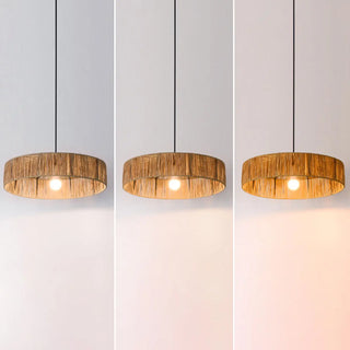 ZOWALA - Rustic Woven Rattan Drum Pendant Light Adjustable Height Image - 15