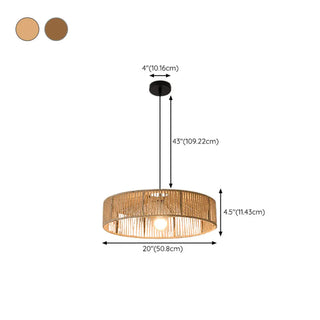 ZOWALA - Rustic Woven Rattan Drum Pendant Light Adjustable Height #size