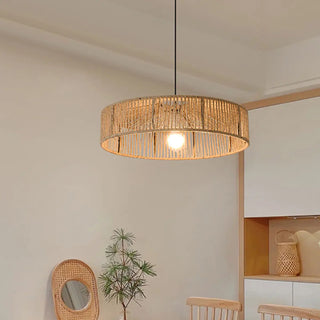 ZOWALA - Rustic Woven Rattan Drum Pendant Light Adjustable Height Image - 4