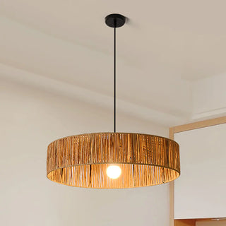 ZOWALA - Rustic Woven Rattan Drum Pendant Light Adjustable Height Image - 6