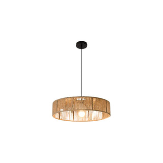 ZOWALA - Rustic Woven Rattan Drum Pendant Light Adjustable Height Image - 7