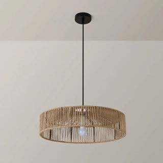 ZOWALA - Rustic Woven Rattan Drum Pendant Light Adjustable Height Image - 8