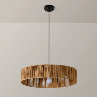 ZOWALA - Rustic Woven Rattan Drum Pendant Light Adjustable Height Image - 9