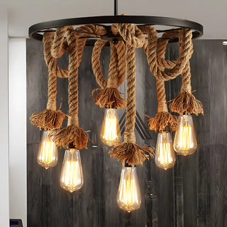 ZOWALA - Rustic Brown Rope Bare Bulb Hanging Lamp