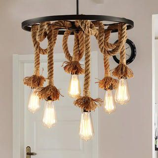 ZOWALA - Rustic Brown Rope Bare Bulb Hanging Lamp