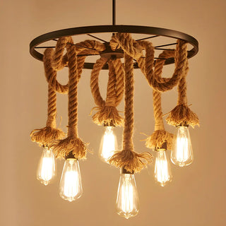 ZOWALA - Rustic Brown Rope Bare Bulb Hanging Lamp