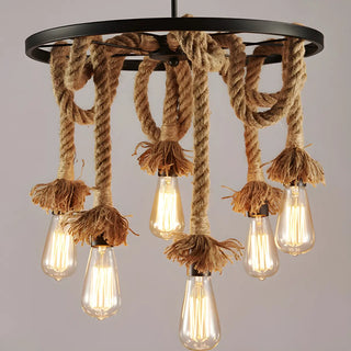 ZOWALA - Rustic Brown Rope Bare Bulb Hanging Lamp