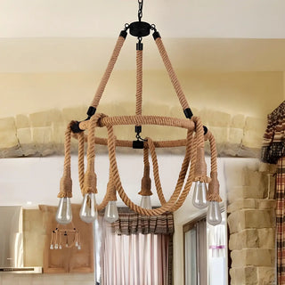ZOWALA - Rustic Circle Rope Edison Bulb Chandelier Image - 1