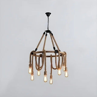 ZOWALA - Rustic Circle Rope Edison Bulb Chandelier Image - 12