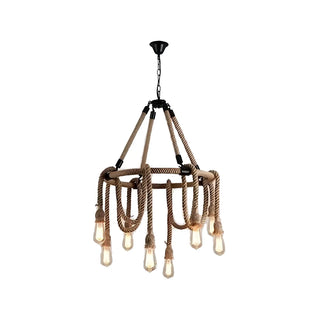 ZOWALA - Rustic Circle Rope Edison Bulb Chandelier Image - 13