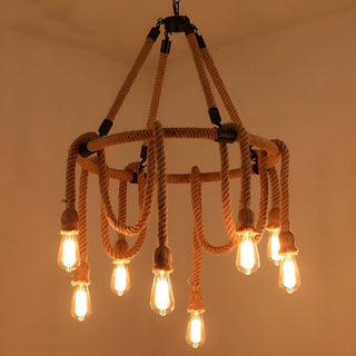 ZOWALA - Rustic Circle Rope Edison Bulb Chandelier Image - 15