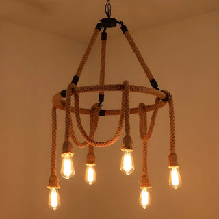 ZOWALA - Rustic Circle Rope Edison Bulb Chandelier Image - 16