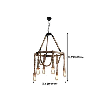 ZOWALA - Rustic Circle Rope Edison Bulb Chandelier #size