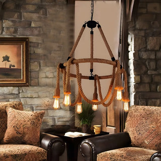 ZOWALA - Rustic Circle Rope Edison Bulb Chandelier Image - 2