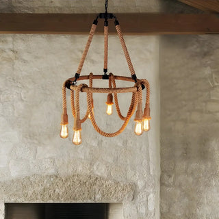 ZOWALA - Rustic Circle Rope Edison Bulb Chandelier Image - 3