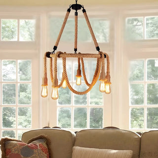 ZOWALA - Rustic Circle Rope Edison Bulb Chandelier Image - 4