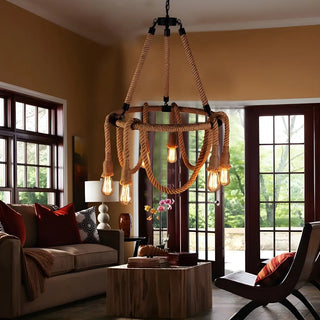ZOWALA - Rustic Circle Rope Edison Bulb Chandelier Image - 5