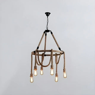 ZOWALA - Rustic Circle Rope Edison Bulb Chandelier Image - 6