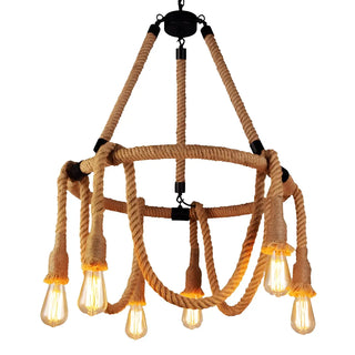 ZOWALA - Rustic Circle Rope Edison Bulb Chandelier Image - 7