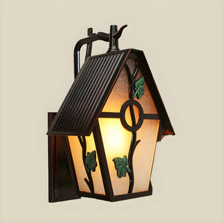 Rustic Leaf and Birdcage Glass Exterior Coffee Wall Sconce Zawala Image - 2