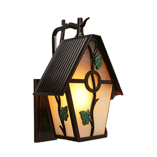 Rustic Leaf and Birdcage Glass Exterior Coffee Wall Sconce Zawala Image - 3