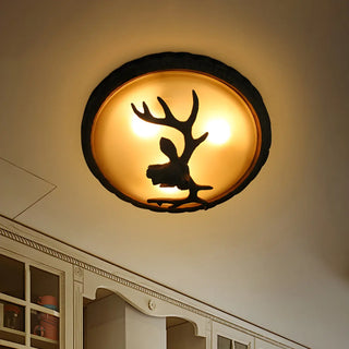 Rustic Brown Deer Dome Resin Flush Mount Ceiling Light Zawala Image - 1