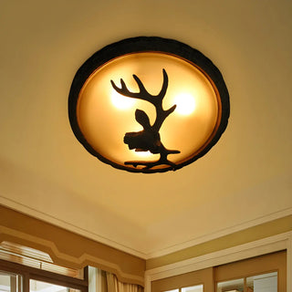 Rustic Brown Deer Dome Resin Flush Mount Ceiling Light Zawala Image - 2