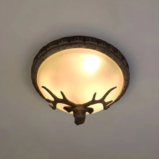 Rustic Brown Deer Dome Resin Flush Mount Ceiling Light Zawala Image - 3